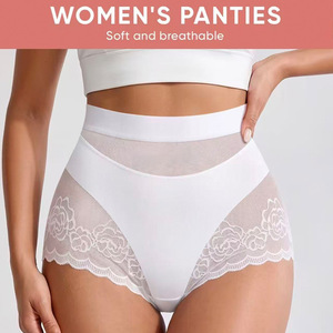 Lace Girly <b>Panties</b> Women's Seamless Thin <b>Sexy</b> Underwear Rose Red Cotton Crotch Solid Color Knitting Fabric - Product Image 4
