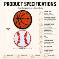 Patch brodé chenille personnalisé pour le sport, basketball, baseball, appliqué thermocollant