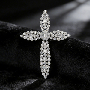 CUSTOM SILVER 10K/14K/18K GOLD PLATED LAB GROWN CVD DIAMOND CLASSIC ENGAGEMENT GIFT SWEATER <b>CHAIN</b> NECKLACE <b>CROSS</b> PENDANT - Product Image 5