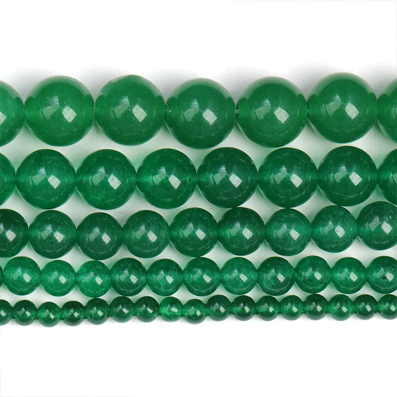 Manik-manik Batu Giok Hijau Alami untuk Membuat Perhiasan Manik-manik Kalsedon DIY Gelang 12 14 16MM Manik-manik Bulat