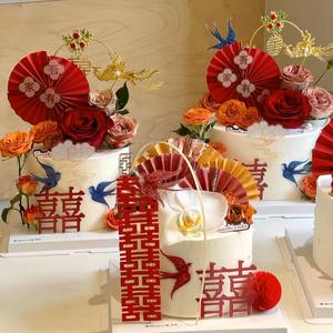 Décoration de gâteau en forme d'éventail en papier semi-circulaire, style chinois rétro, insert pour gâteau, drapeau de gâteau, décorations d'anniversaire - Product Image 6