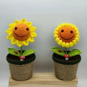 Planta de Girasol Sonriente Tejida a Mano en Maceta, Adorno de Girasol Bonito, Flor Artificial Realista, Regalo Festivo - Product Image 3