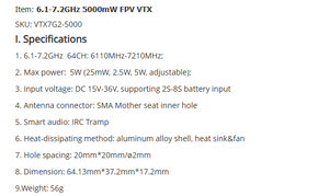 Transmisor de Video Analógico FPV VTX de Aleación de Aluminio de 5.8GHz 80CH 7W 7000mW Protocolo IRC Tr4990MHz-5945MHz Accesorios para Drones - Product Image 4