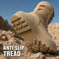 Bottes tactiques pour hommes, camouflage désertique, tige en daim, doublure en mesh, semelle extérieure en caoutchouc, fermeture éclair, lacets, hauteur genou, entraînement extérieur, toutes occasions