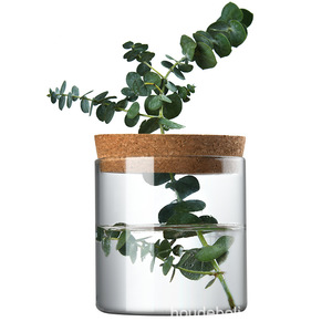 Bocaux de rangement en verre de liège sélectionnés modernes Bocaux de rangement droits de bureau Vase pour ornements d'arrangement floral Verre reconditionné - Product Image 1