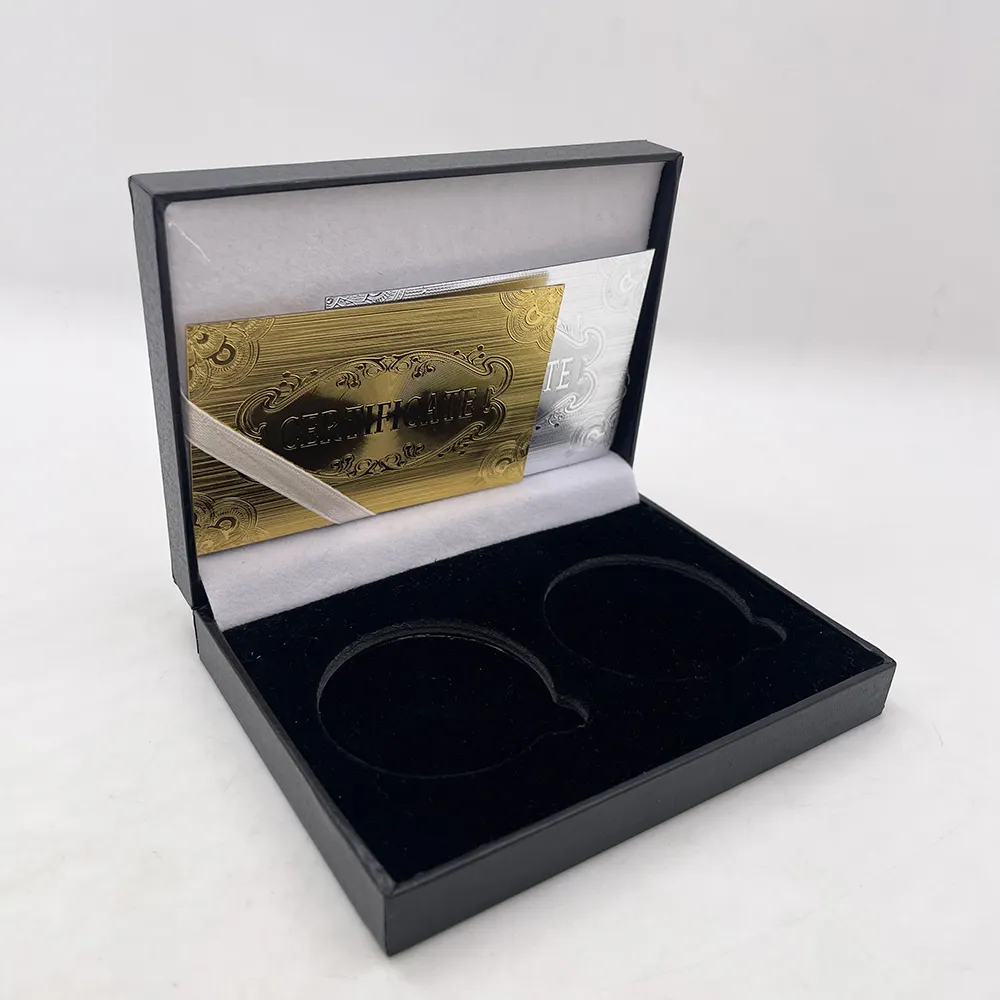 Coin gift box Nice black pu box available for two diameter 40mm coins souvenir badge collectible coin collection Display Box