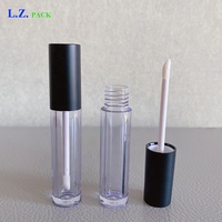 Lot LZ, MOQ 100 pièces, tubes à gloss ronds en plastique vides de 6,5 ml, vente en gros, tube à gloss noir dégradé avec pinceau