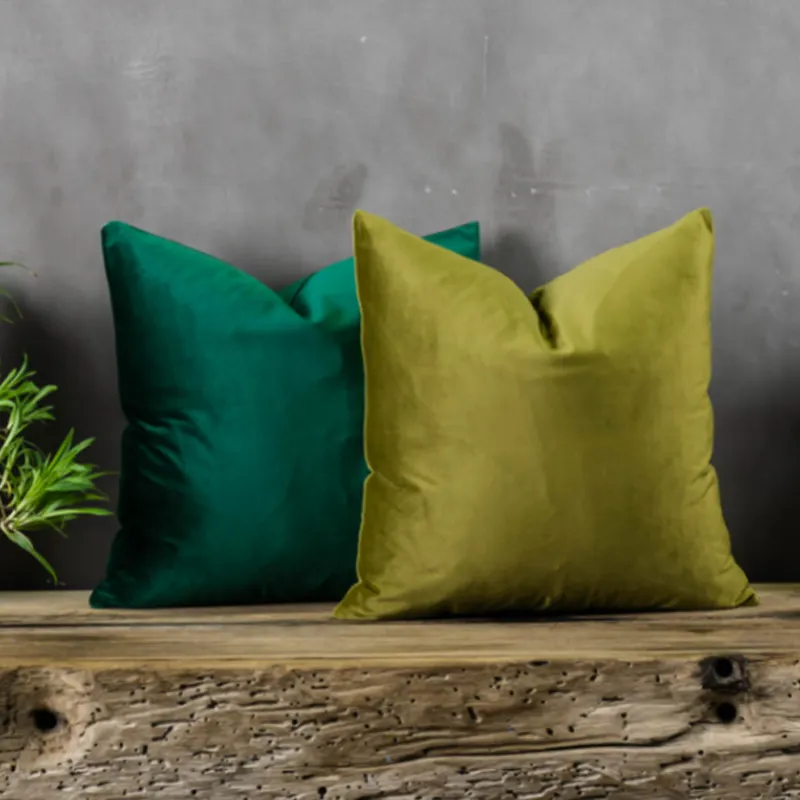 Housse de coussin en velours, rectangulaire, verte, luxueuse, décoration de canapé, automne, 45x45, vente en gros