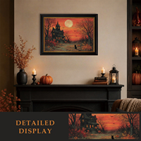 Décoration murale encadrée Chat Noir Citrouille Mystique – Échantillons OEM/ODM Halloween prêts en moins d'une journée