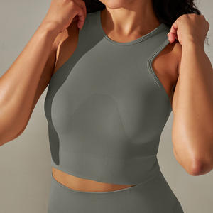 Gilet de yoga à haute élasticité transfrontalière européenne américaine mi-long couleur unie sport course vêtements de fitness - Product Image 3