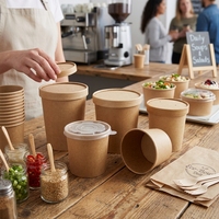 Gobelet à soupe en papier kraft écologique jetable, gobelet à nouilles, récipient à paroi simple blanc, bol avec couvercle, options d'impression personnalisées