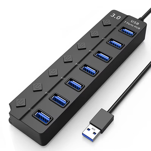 <span class=keywords><strong>Hub</strong></span> <span class=keywords><strong>USB</strong></span> 7 en 1 Répartiteur Haute Vitesse 7 Ports 5Gbps avec Adaptateur Secteur et Interrupteur Câble Long <span class=keywords><strong>Hub</strong></span> d'Extension Multiple - Product Image 6
