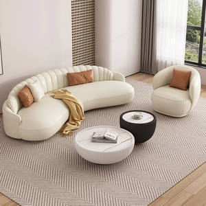 Sofá Curvo de Cuero de Alta Tecnología Sin Lavado con Marco de Madera Color Crema Comercial para Sala de Estar de Apartamentos Pequeños y Área de Recepción - Product Image 4