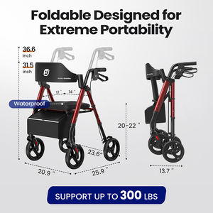 Deambulatore in acciaio pieghevole a quattro ruote leggero con ausilio per la mobilità del sedile per il rollatore in lega di alluminio per disabili - Product Image 3