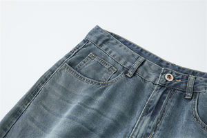 Jean en denim déchiré uni taille mi-haute pour homme, style streetwear délavé, pantalon décontracté tendance pour le printemps, lavable - Product Image 5