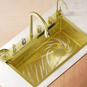 Fregadero de <span class=keywords><strong>Cocina</strong></span> de Siete Orificios con Grifo Purificador de Agua, Juego Completo, Fregadero Dorado de Lujo con Fregadero Multifuncional - Product Image 1