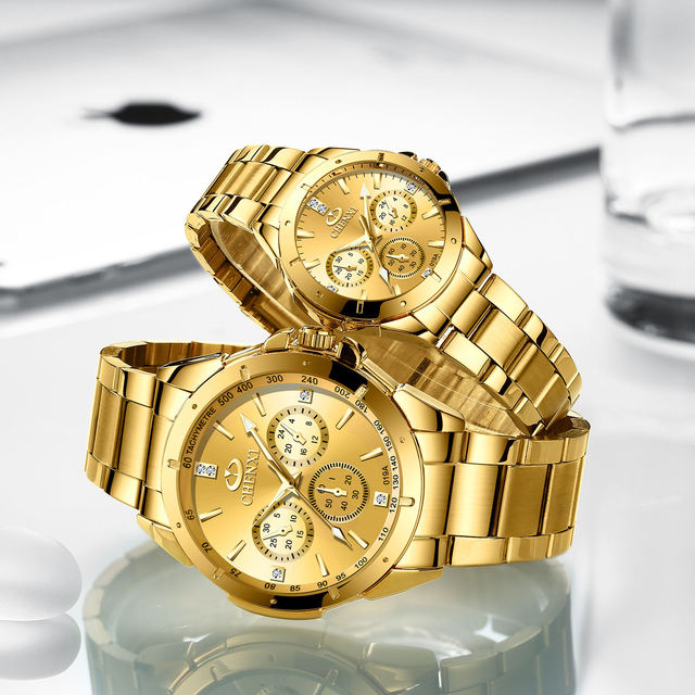 Relojes Golden Couple Watch Hot Selling Men's and Women's Business Waterproof Stainless Steel Band Student Men's Quartz Watch