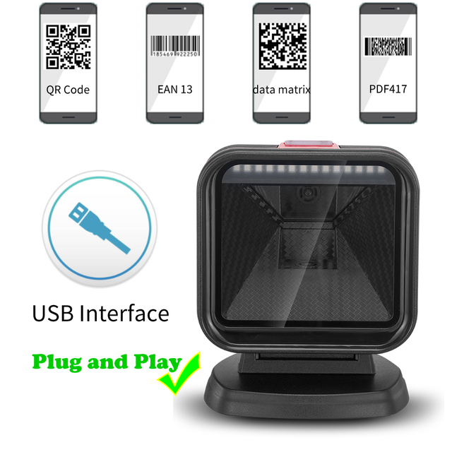 2D Omnidirectional Barcode Scanner QR Code Desktop Barcode Reader for Supermarket Auto Sense Data Matrix PDF417 1D 2D Scanners