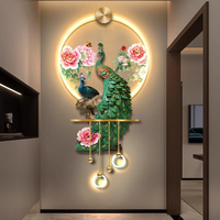 Art mural lumineux LED paon chinois et pivoine, magnifique, vertical, effets lumineux personnalisables, belle décoration de salon