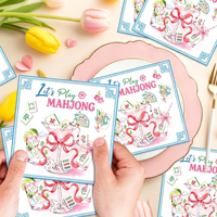 Serbet sekali pakai motif Mahjong Cina DAMAI, dekorasi meja makan pesta Imlek Asia, warna pink.