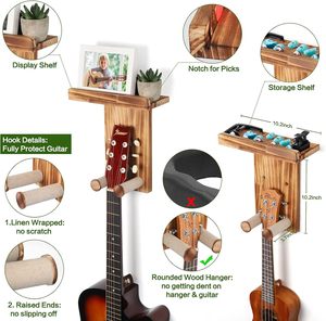 Paquete de 3 Soportes de Pared para Guitarra, Soporte de Madera Rústico con Porta Púas para Guitarra Acústica, Eléctrica, Bajo, Ukelele, etc., Seguro y Decorativo - Product Image 2