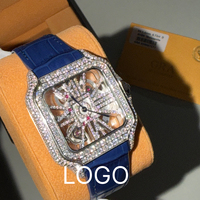 Montre automatique de luxe 3A Hip Hop avec cadran et lunette entièrement sertis de moissanite, style Carter Santo modifié pour homme