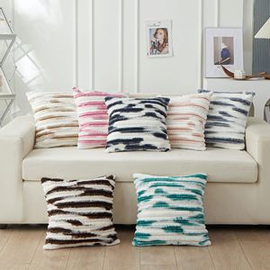 Fodera per cuscino quadrata in pelliccia sintetica a pelo lungo con tecnica batik e strisce geometriche, personalizzata, per divano, letto, <span class=keywords><strong>testiera</strong></span> e cuscino di supporto - Product Image 2