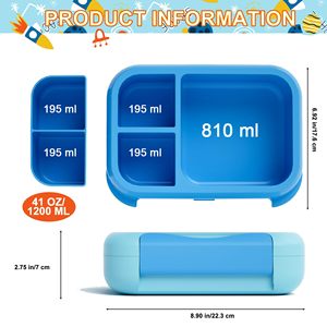 Boîte à lunch Bento pour enfants, boîte à lunch Bento étanche pour garçons et filles avec 3 compartiments, boîte à goûter sans BPA avec compartiment amovible - Product Image 3
