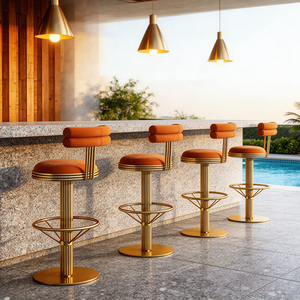 Tabouret de bar pivotant de style nordique, vintage, avec structure en acier inoxydable doré, pour <span class=keywords><strong>cuisine</strong></span> - Product Image 1