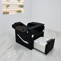 Fauteuil de pédicure spa noir de luxe avec massage électrique et table pliable, porte-gobelet pour salon de manucure et pédicure