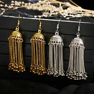 ต่างหูสไตล์วินเทจสำหรับผู้หญิง,ตุ้มหูยิปซีสไตล์อินเดียสีเงินสไตล์วินเทจเครื่องประดับสไตล์โบโฮตุ้มหูทรงกลมกระดิ่งแบบย้อนยุคต่างหู Jhumka สำหรับผู้หญิง - Product Image 2