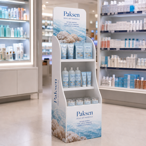 Facial Skin Care Display Rack Cardboard Floor <b>Stand</b> Custom <b>Printed</b> For Cosmetic Retail Shop - Product Image 3