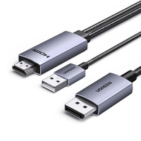 Kabel UGREEN Aktif dari USB ke DP (Male to Male) Unidirectional, Mendukung Daya USB, 4K60Hz 1080P120Hz