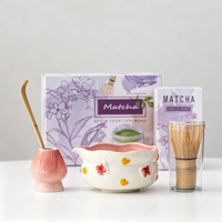 Ensemble de bols à matcha YUBIN de style japonais en porcelaine écologique résistante à la chaleur, 4 pièces, avec bec verseur, support pour chasen, boîte cadeau pour cérémonie du thé