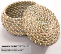 Paniers de rangement tissés à la main en paille avec couvercles paniers en osier rond petite boîte en jonc de mer organisateur de panier de rangement de bureau