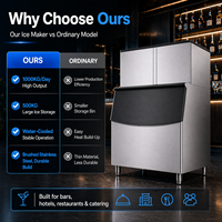 Équipement de réfrigération commerciale, machine à glaçons carrés modulaire, machine à fabriquer des blocs de glace, 1 tonne avec lumière bleue LED