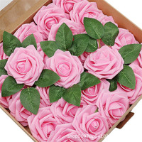 Haute Qualité 25Pcs Artificielle PE Mousse 8cm Fleur Rose Têtes Avec Branche Mère Saint Valentin Décoration De Mariage