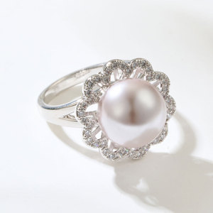Flower Shape Faux Pearl Ring Pave Setting Adjustable Index Finger Party Jewelry - Product Image 4