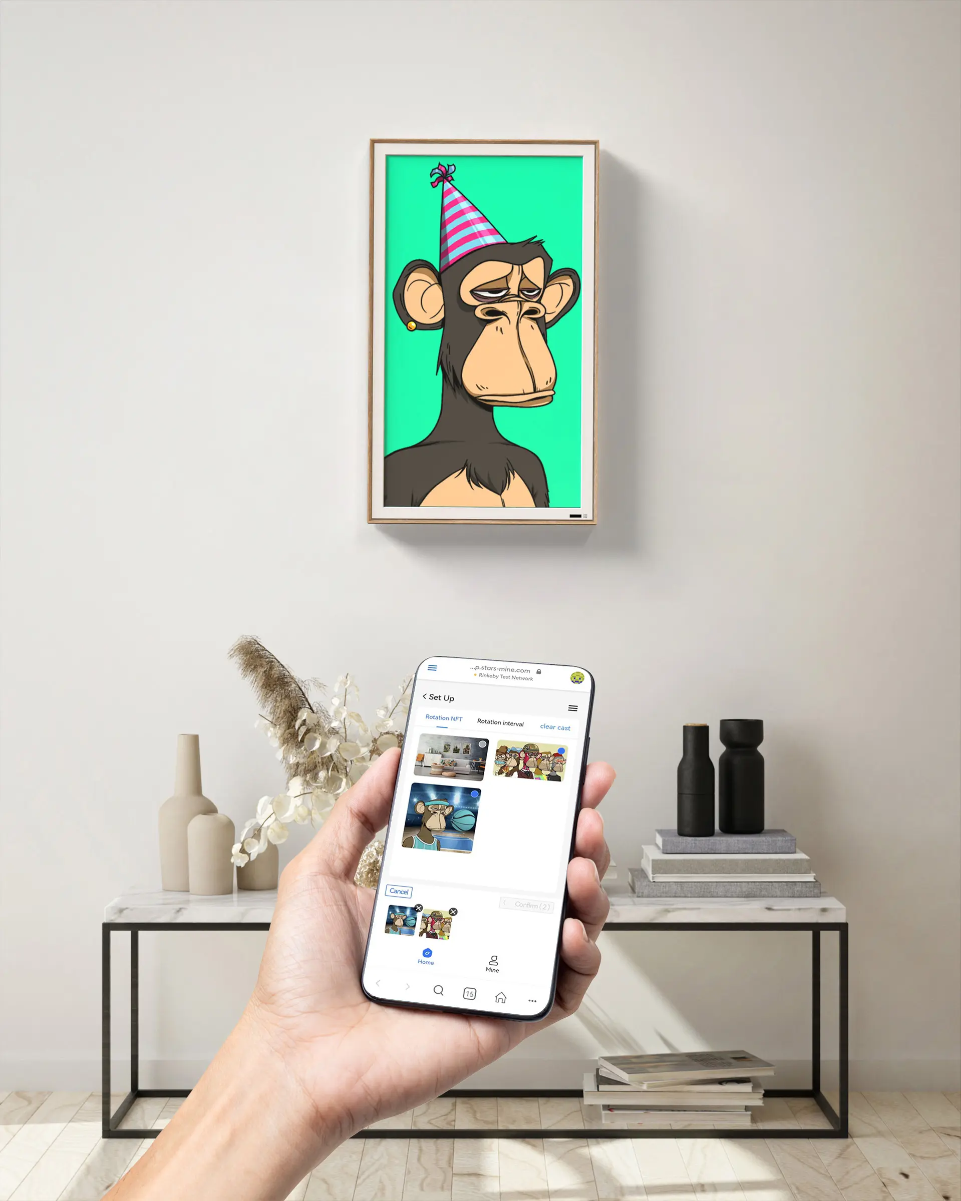 AI Digital 21.5 inch wifi video wall wooden digital art photo picture frames with led light oem lcd digital sigange NFT APP