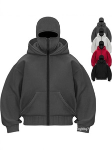 クロスボーダー新作カーディガンジッパーダブルハットセーターDIYライトパネルユニセックス秋冬カップルパーカープリントロングイメージ - Product Image 3