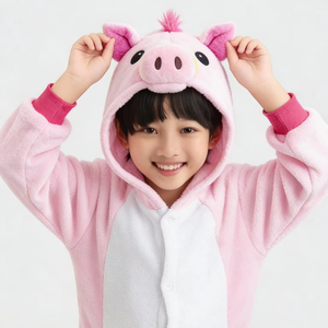 Disfraz de Halloween de Cerdo Haoxuan Ecológico de Algodón y Terciopelo con Mangas Abullonadas y Cierre de Botones, Mono de una Pieza para Niños y Bebés, Inspirado en TV/Películas - Product Image 1