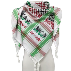 Châle Shemagh en coton pour homme, imprimé numérique, motif géométrique rouge et vert, carré, avec pompon, collection automne - Product Image 1