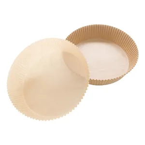 未经穿孔的棕色或白色硅胶涂层圆形空气炸锅一次性羊皮纸衬垫用于烘烤烹饪