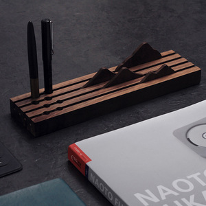 Wooden Pen Holder Mobile Phone Stand <b>Solid</b> <b>Wood</b> Office Stationery Storage Japanese Style <b>Desk</b> Organizer Triangle Shape - Product Image 2
