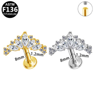 Piercing en titane en forme de fleur pour lèvre et cartilage d'oreille, en alliage G23, serti de cristaux, pour la mode et les soirées - Product Image 5