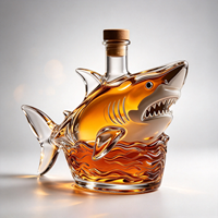 Bouteilles en verre en forme de requin avec liquide ambré pour vin, whisky, brandy et décoration intérieure unique