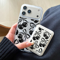 Elegante Tarjetero Magnético de Cuero PU Color Cereza Negro para Samsung iPhone, Funda Universal para Teléfono con Ranuras para Tarjetas