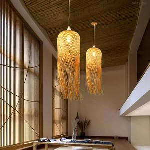 Plafonnier en rotin à double couche Art en bambou naturel Lampe à LED artisanale Plafonnier en rotin fait à la main Suspension en bambou - Product Image 1