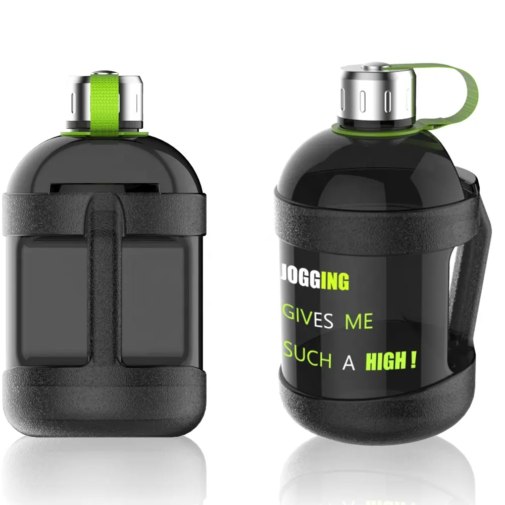 Jarro grande reutilizável para água potável sem BPA, jarro grande preto para esportes com suporte para celular de 2,2L