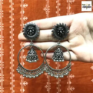 Ethnic .925 Silver Oxidized Plated Traditional Handmade Enamel Earring GS120 